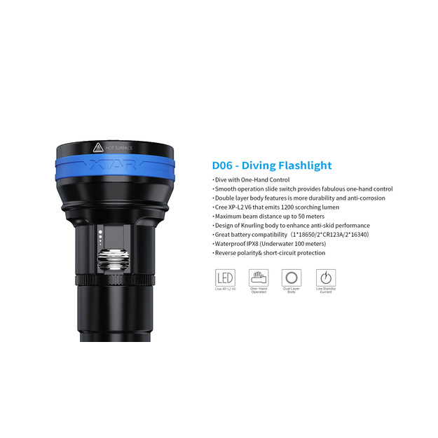 XTAR D06 1200lm flashlight for diving