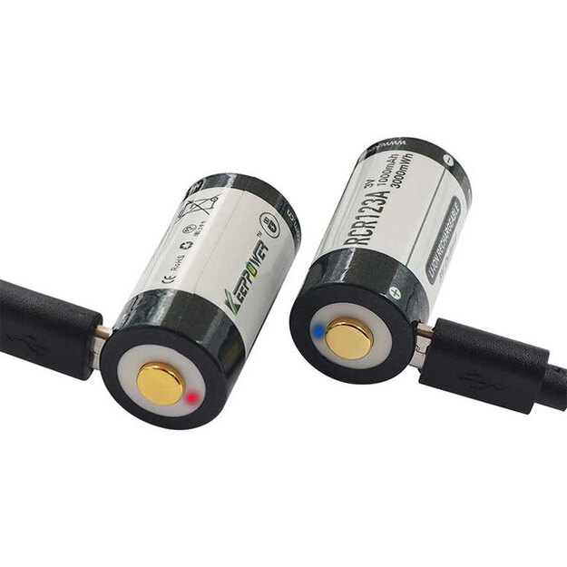 Keeppower 16340 1000mAh 3V ar mikro USB 2 gab