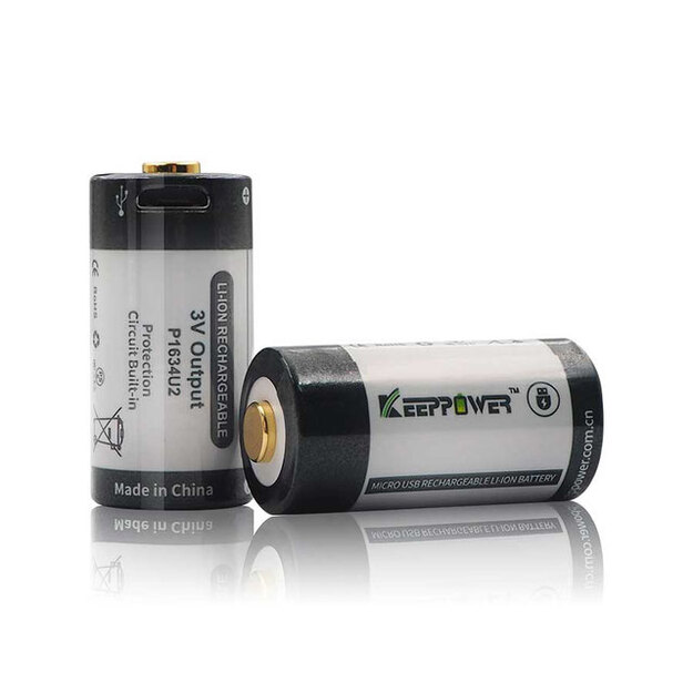 Keeppower 16340 1000mAh 3V ar mikro USB 2 gab