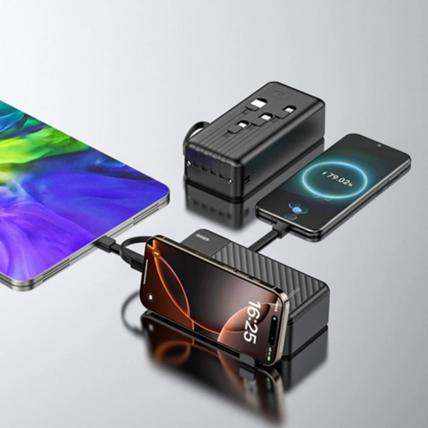 Dudao K11 Max 30000mAh ārējais akumulators ar iebūvētiem kabeļiem &ndash; melns