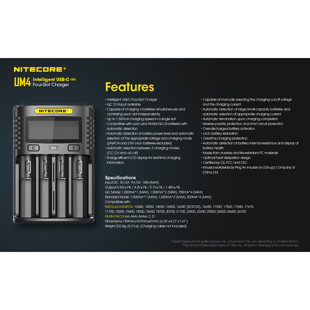 Nitecore UM4 USB lādētājs
