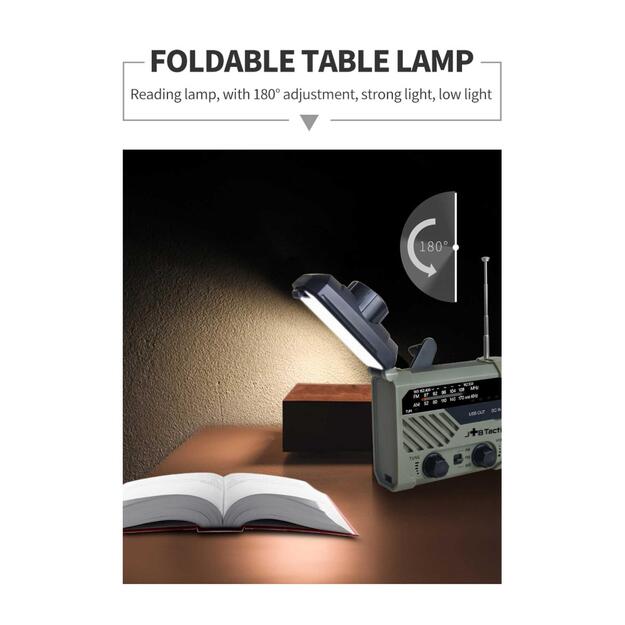 Avārijas radio ar lukturi, LED lampu un 2000 mAh ārējo akumulatoru