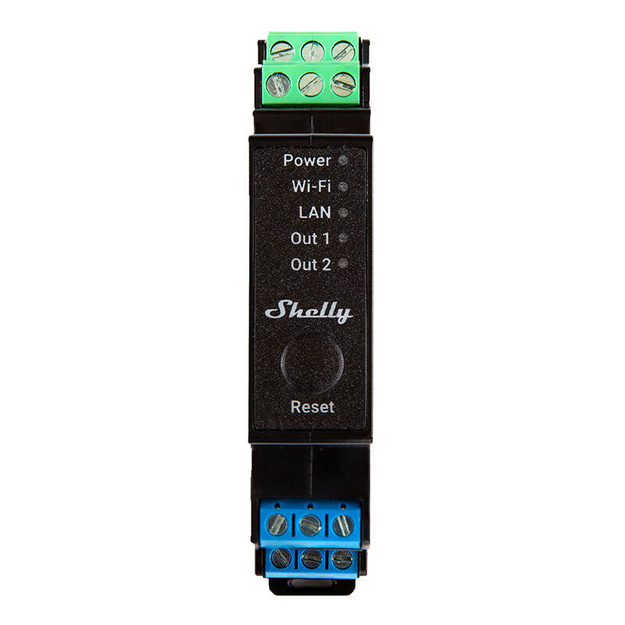 Shelly Pro 2PM DIN sliedes 2-kanālu relejs, WiFi/LAN (jaudas mērī&scaron;ana)