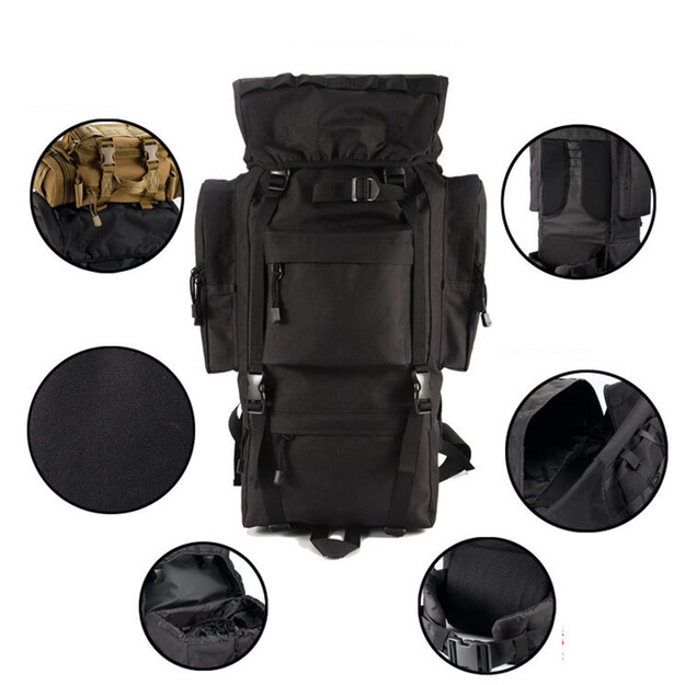 Large Tactical Survival & Hiking Backpack 65L black