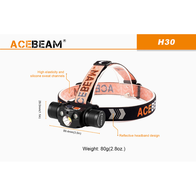 Acebeam H30 5000K galvas lukturis