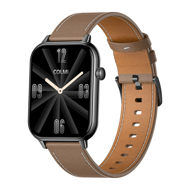 COLMI C28 Smartwatch &ndash; Black + Brown Leather Strap