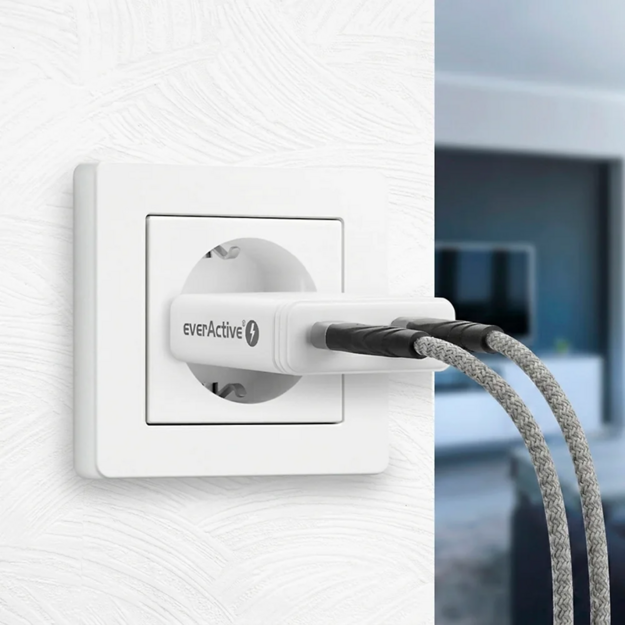 everActive GaN SUPER SLIM SC-460Q sienas lādētājs ar USB QC3.0 un USB-C PD 45W portu