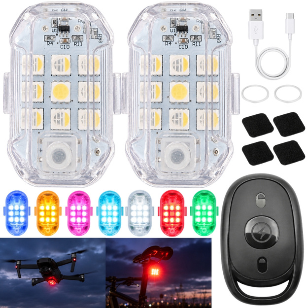 LED RGB stroboskopiskās gaismas ar tālvadības pulti &ndash; 2 GAB. KOMPLEKTS