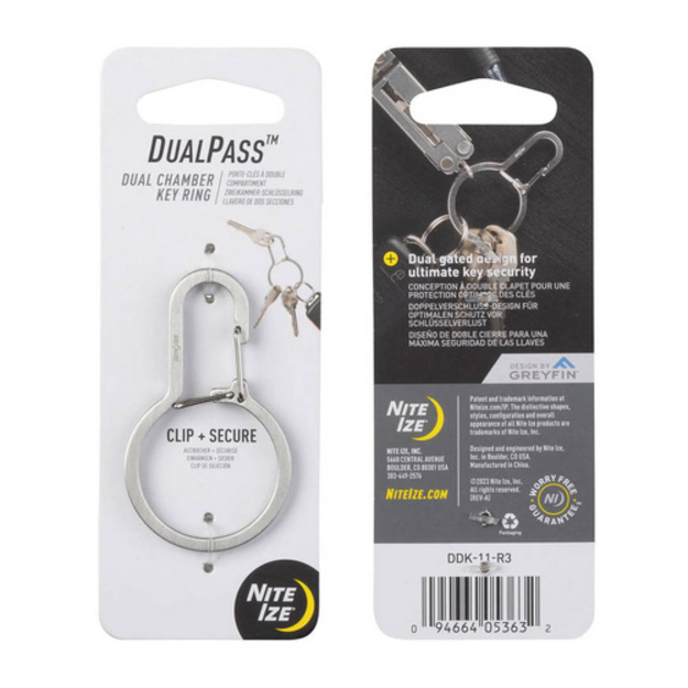 Nite Ize &ndash; DualPass divkameru karabīne &ndash; tērauds &ndash; sudrabs &ndash; DDK-11-R3