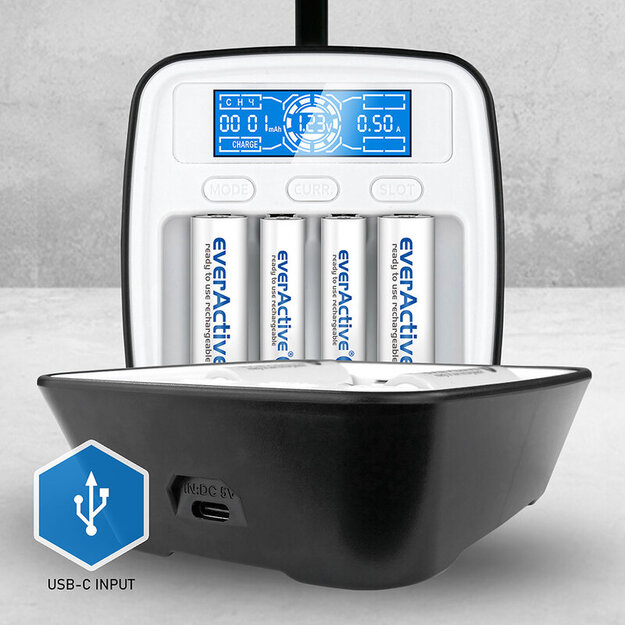 Profesionāls Ni-MH uzlādējams akumulatoru lādētājs everActive NC-1000M