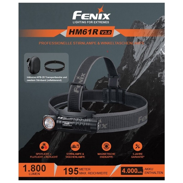 Fenix ​​​​HM61R V3.0 LED Flashlight with Case and Spare Strap