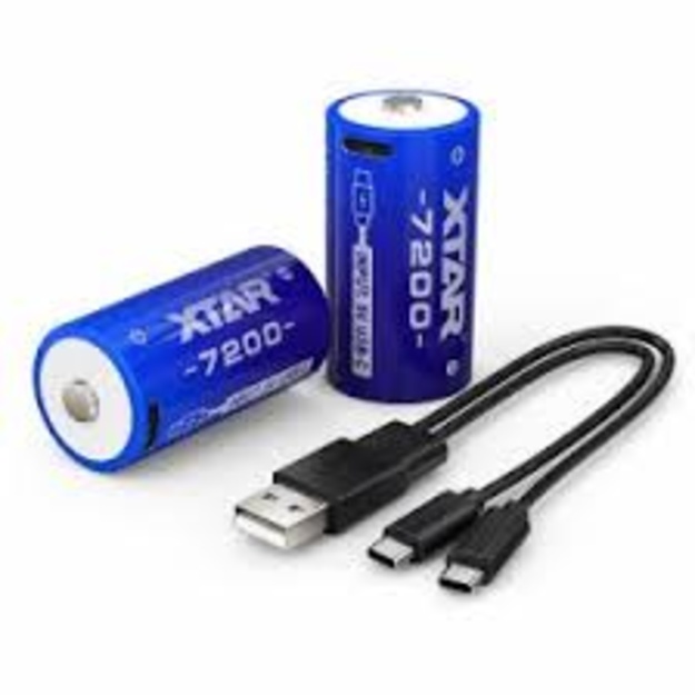 XTAR uzlādējamie litija jonu akumulatori ar USB-C 1.5V C (LR14) CLR7200, 4350 mAh, 2 gab.