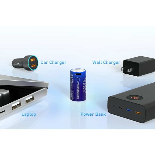 XTAR uzlādējamie litija jonu akumulatori ar USB-C 1.5V C (LR14) CLR7200, 4350 mAh, 2 gab.
