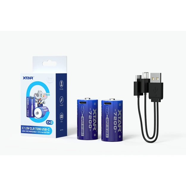 XTAR uzlādējamie litija jonu akumulatori ar USB-C 1.5V C (LR14) CLR7200, 4350 mAh, 2 gab.