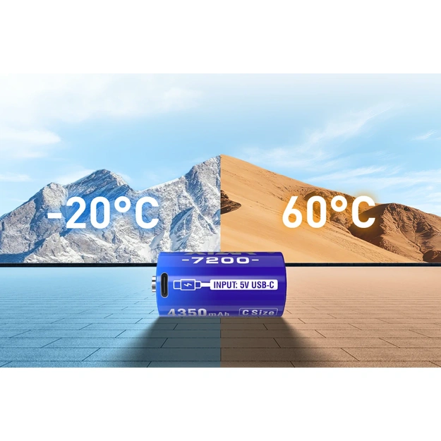 XTAR uzlādējamie litija jonu akumulatori ar USB-C 1.5V C (LR14) CLR7200, 4350 mAh, 2 gab.