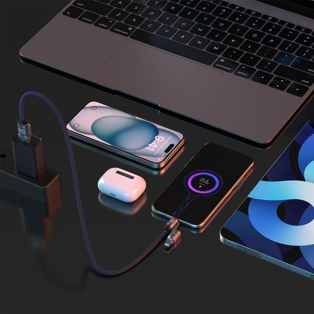 Dudao L20Max 65W 4-in-1 kabelis ar aukli USB-C uz USB-C ar Lightning un USB-A adapteriem - zils