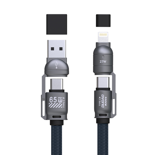 Dudao L20Max 65W 4-in-1 kabelis ar aukli USB-C uz USB-C ar Lightning un USB-A adapteriem - zils