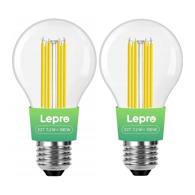 LEPRO 100094-WW-EU-2 E27 Filament LED Bulb, 7.2W (100W), 1521 lm, 2700K, Class A, 2-pack