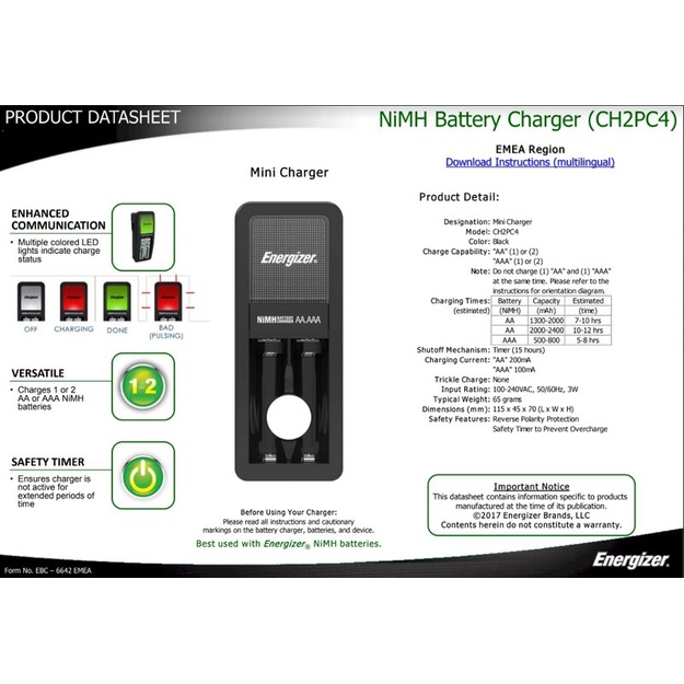 Energizer Mini akumulatoru lādētājs + 2 x R6/AA 2000 mAh baterijas