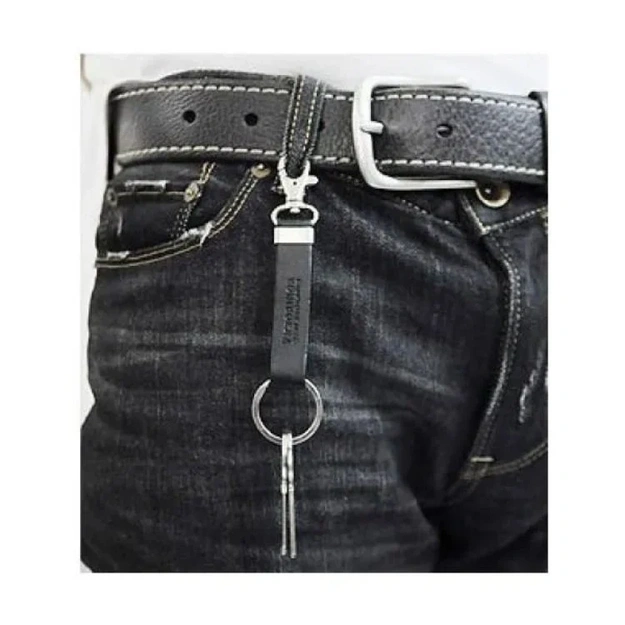 Victorinox Leather Key Ring with Carabiner - Black, 4.1853