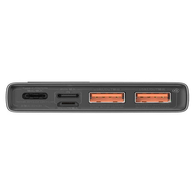 Baro&scaron;anas akumulators Baseus Adaman Metal, 10000 mAh, 2xUSB, USB-C, Lightning, MicroUSB 22,5W (melns)