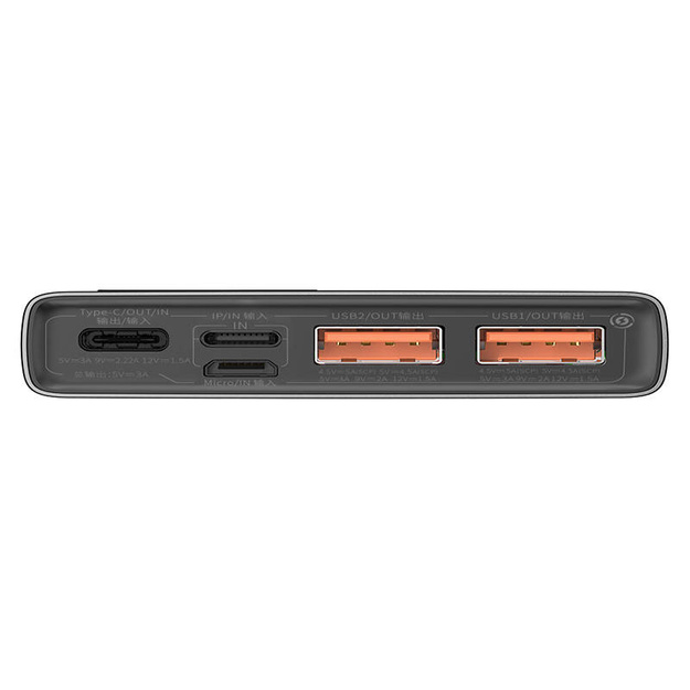 Baro&scaron;anas akumulators Baseus Adaman Metal, 10000 mAh, 2xUSB, USB-C, Lightning, MicroUSB 22,5W (melns)