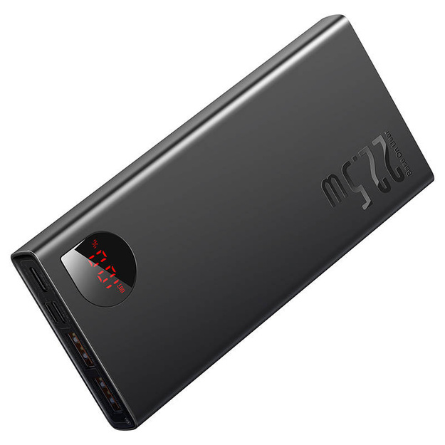 Baro&scaron;anas akumulators Baseus Adaman Metal, 10000 mAh, 2xUSB, USB-C, Lightning, MicroUSB 22,5W (melns)