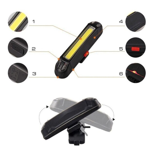 LTC LED COB velosipēda gaisma balts/sarkans ar 450mAh akumulatoru 5 režīmi LXLL87