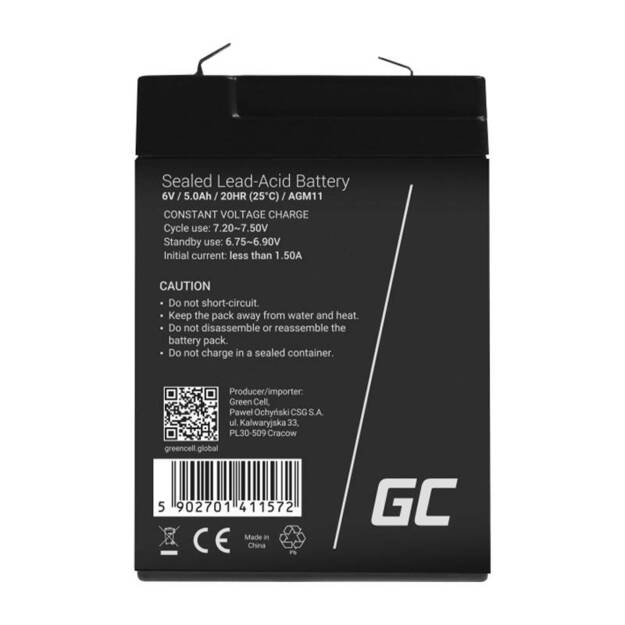 Uzlādējams akumulators AGM 6V 5Ah Bezapkalpo&scaron;anas akumulators UPS ALARM