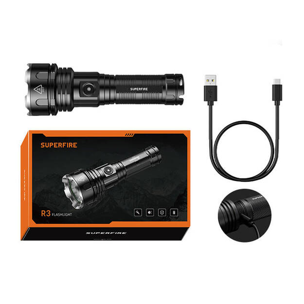 Superfire rokas lāpa R3 P90, 2700lm, USB