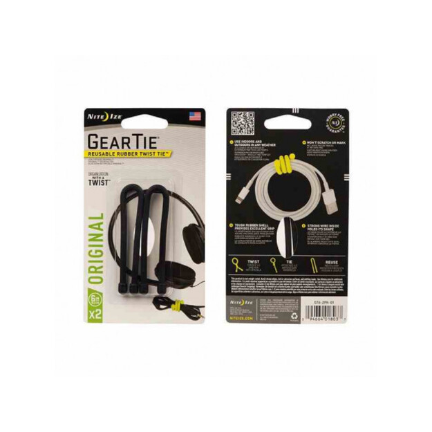 Nite Ize Gear Tie 6  elastīgās siksnas, 2 komplekts BLACK &mdash; GT6-2PK-01