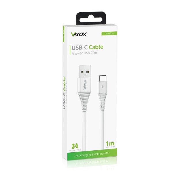 Vayox VA0056 USB kabelis - USB Type-C 1m gar&scaron; balts