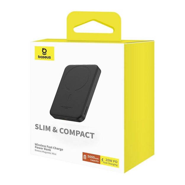 Baseus magnētiskais mini baro&scaron;anas bloks 5000 mAh, USB-C 20W (melns)