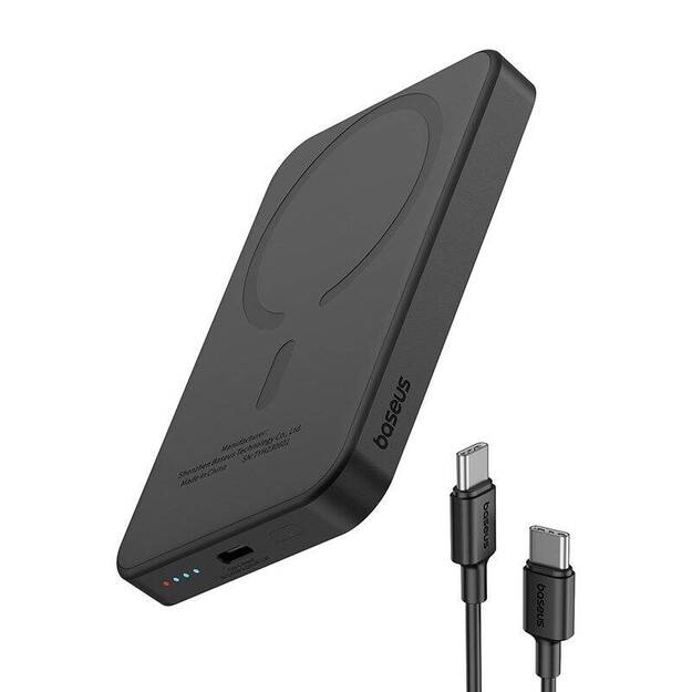 Baseus magnētiskais mini baro&scaron;anas bloks 5000 mAh, USB-C 20W (melns)