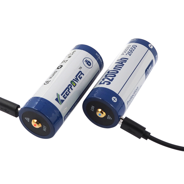 Keeppower 26650 - 5200mAh, Li-Ion 3.7V - 3.6V - PCB ar aizsardzību un USB savienotāju P2652U