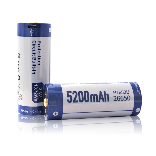 Keeppower 26650 - 5200mAh, Li-Ion 3.7V - 3.6V - PCB ar aizsardzību un USB savienotāju P2652U
