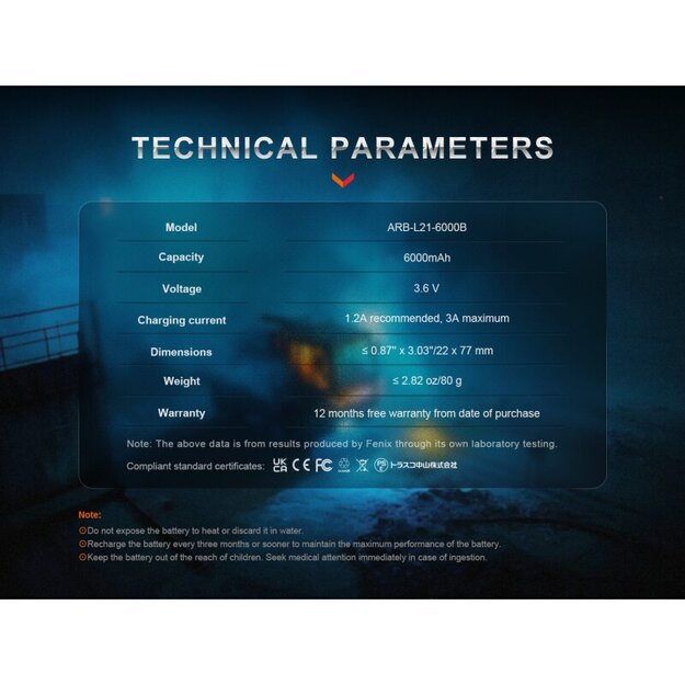 Fenix ARB-L21-6000B Li-Ion USB uzlādējama 21700 baterija