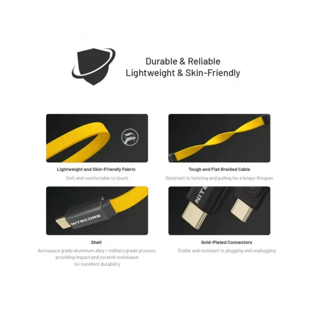 Nitecore NLink10 PD QC ātrās uzlādes USB-C kabelis ar apzeltītiem magnētiskiem savienotājiem