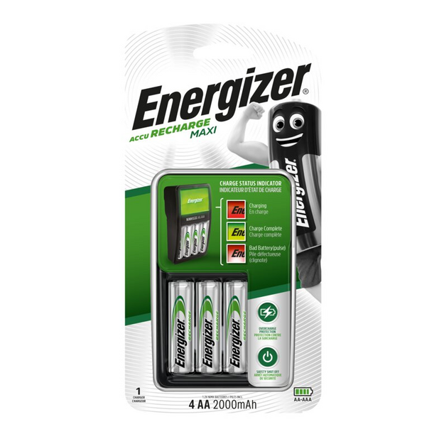 Energizer Maxi lādētājs + 4 x R6/AA 2000 mAh akumulatori
