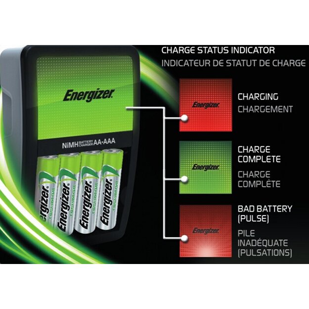 Energizer Maxi lādētājs + 4 x R6/AA 2000 mAh akumulatori