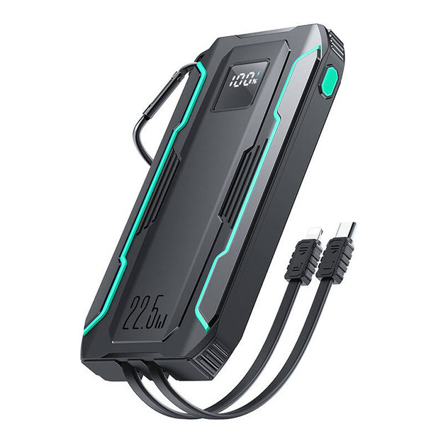 Powerbank Joyroom JR-L017 10000mAh, 22,5 W, ar Lightning + USB-C kabeli (melns)