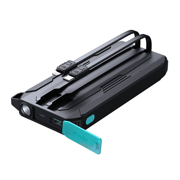 Powerbank Joyroom JR-L017 10000mAh, 22,5 W, ar Lightning + USB-C kabeli (melns)