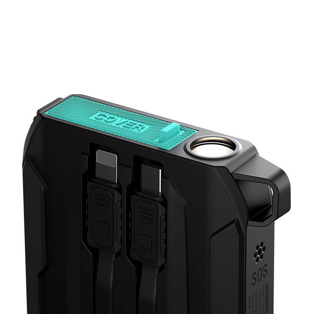 Powerbank Joyroom JR-L017 10000mAh, 22,5 W, ar Lightning + USB-C kabeli (melns)