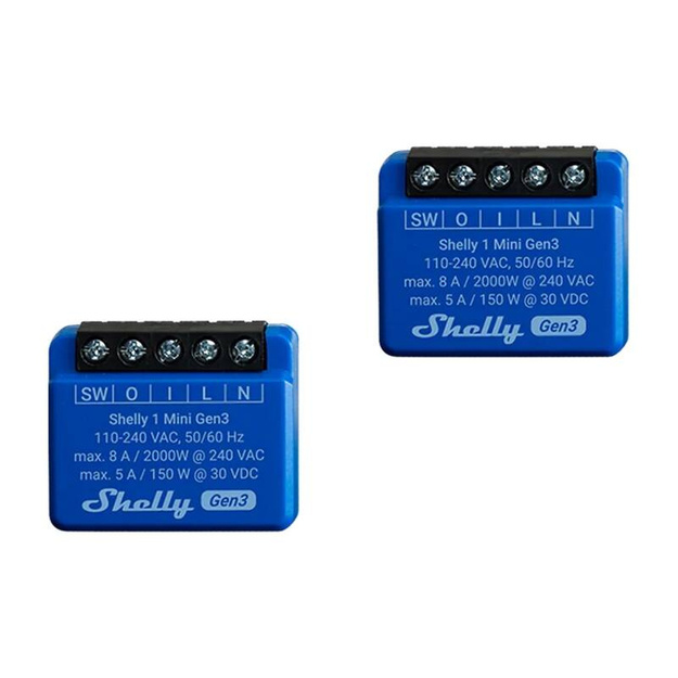 Shelly 1 Mini Gen3 2 kontrolieru komplekts, WiFi/Bluetooth