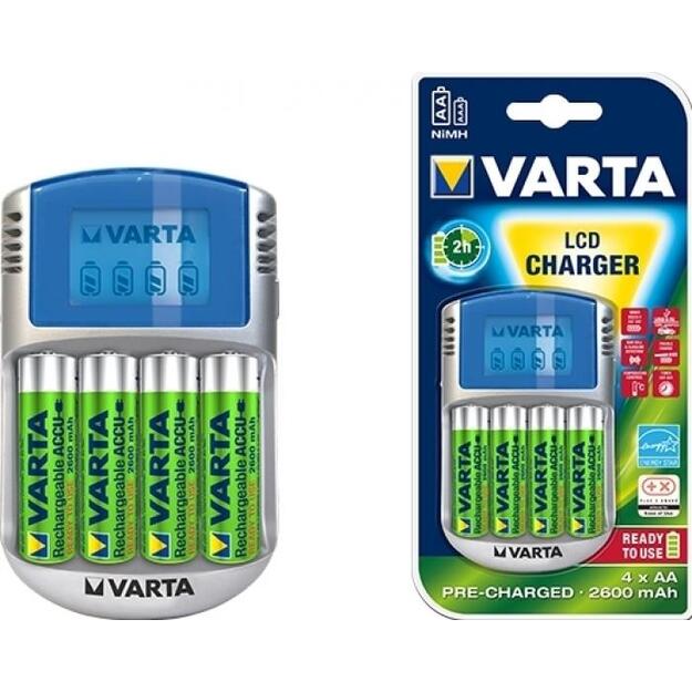 LCD lādētājs ar 4 AA baterijām AA 2700 mAh VARTA 57070