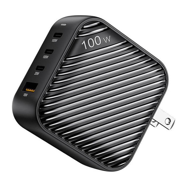 INVZI GanHub 3x USB-C + USB sienas lādētājs, 100 W, ES/UK/AU/ASV (melns)