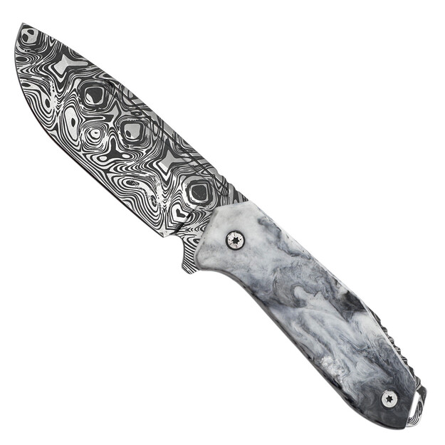 Takumitak Takumi Black & White fixed blade knife Damascus/Grey TKF502BK-CS