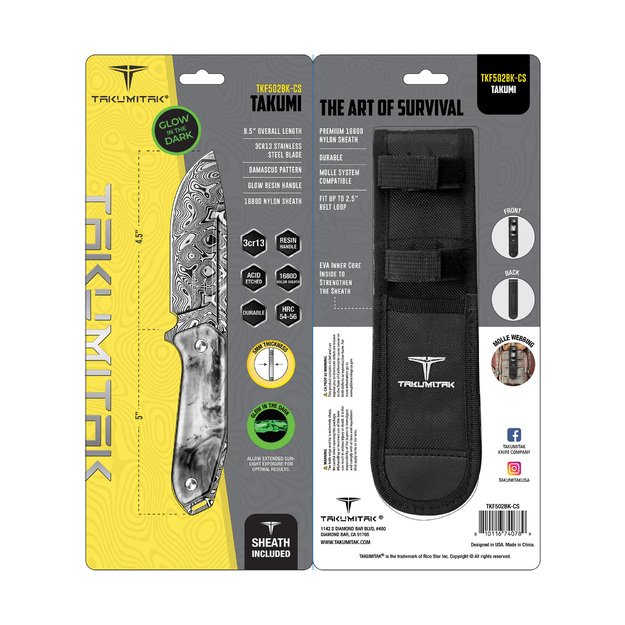 Takumitak Takumi Black & White fixed blade knife Damascus/Grey TKF502BK-CS