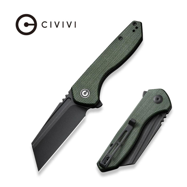 Civivi ExOne Green Canvas Micarta, Black Stonewashed Nitro-V by Brian Brown folding knife (C23036-3)