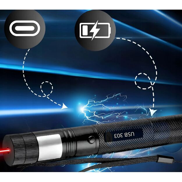 Sarkans lāzers, regulējama galva ar USB